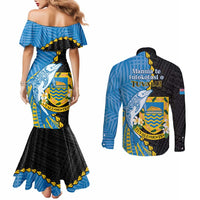 Tuvalu Independence Day Couples Matching Mermaid Dress and Long Sleeve Button Shirt Manuia te tutokotasi o Tuvaluan Dolphin Tattoo LT14 - Polynesian Pride