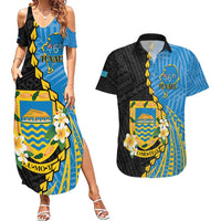 Tuvalu Independence Day Couples Matching Summer Maxi Dress and Hawaiian Shirt Manuia te tutokotasi o Tuvaluan Dolphin Tattoo LT14 Blue - Polynesian Pride