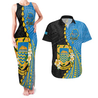 Tuvalu Independence Day Couples Matching Tank Maxi Dress and Hawaiian Shirt Manuia te tutokotasi o Tuvaluan Dolphin Tattoo LT14 Blue - Polynesian Pride