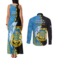Tuvalu Independence Day Couples Matching Tank Maxi Dress and Long Sleeve Button Shirt Manuia te tutokotasi o Tuvaluan Dolphin Tattoo LT14 - Polynesian Pride