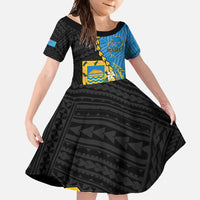 Tuvalu Independence Day Family Matching Long Sleeve Bodycon Dress and Hawaiian Shirt Manuia te tutokotasi o Tuvaluan Dolphin Tattoo LT14 Daughter's Dress Blue - Polynesian Pride