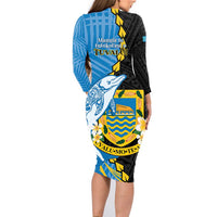 Tuvalu Independence Day Family Matching Long Sleeve Bodycon Dress and Hawaiian Shirt Manuia te tutokotasi o Tuvaluan Dolphin Tattoo LT14 - Polynesian Pride