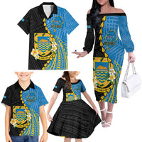 Tuvalu Independence Day Family Matching Off The Shoulder Long Sleeve Dress and Hawaiian Shirt Manuia te tutokotasi o Tuvaluan Dolphin Tattoo LT14 - Polynesian Pride