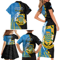 Tuvalu Independence Day Family Matching Short Sleeve Bodycon Dress and Hawaiian Shirt Manuia te tutokotasi o Tuvaluan Dolphin Tattoo LT14 - Polynesian Pride