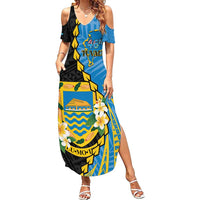 Tuvalu Independence Day Family Matching Summer Maxi Dress and Hawaiian Shirt Manuia te tutokotasi o Tuvaluan Dolphin Tattoo LT14 Mom's Dress Blue - Polynesian Pride