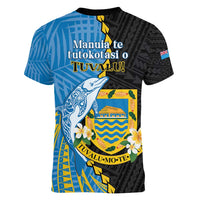Tuvalu Independence Day Women V-Neck T-Shirt Manuia te tutokotasi o Tuvaluan Dolphin Tattoo LT14 - Polynesian Pride