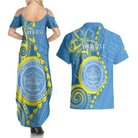 Personalised Palau Independence Day Couples Matching Summer Maxi Dress and Hawaiian Shirt Belau Coat Of Arms Polynesian Curve Style LT14 - Polynesian Pride