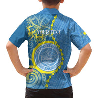 Personalised Palau Independence Day Family Matching Summer Maxi Dress and Hawaiian Shirt Belau Coat Of Arms Polynesian Curve Style LT14 - Polynesian Pride