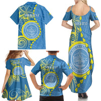 Personalised Palau Independence Day Family Matching Summer Maxi Dress and Hawaiian Shirt Belau Coat Of Arms Polynesian Curve Style LT14 - Polynesian Pride