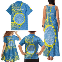 Personalised Palau Independence Day Family Matching Tank Maxi Dress and Hawaiian Shirt Belau Coat Of Arms Polynesian Curve Style LT14 - Polynesian Pride
