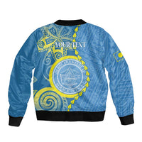 Personalised Palau Independence Day Sleeve Zip Bomber Jacket Belau Coat Of Arms Polynesian Curve Style LT14 - Polynesian Pride