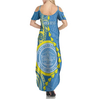 Personalised Palau Independence Day Summer Maxi Dress Belau Coat Of Arms Polynesian Curve Style LT14 - Polynesian Pride