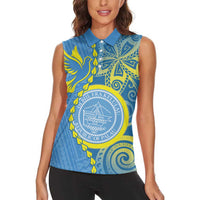 Personalised Palau Independence Day Women Sleeveless Polo Shirt Belau Coat Of Arms Polynesian Curve Style LT14 - Polynesian Pride