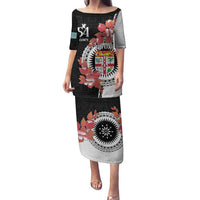 Personalised Fiji Day Family Matching Puletasi and Hawaiian Shirt Fijian Tapa Pattern Mix Tagimoucia - Black Version LT14 Mom's Dress Black - Polynesian Pride