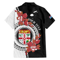 Personalised Fiji Day Family Matching Short Sleeve Bodycon Dress and Hawaiian Shirt Fijian Tapa Pattern Mix Tagimoucia - Black Version