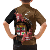 Personalised Fiji Day Family Matching Long Sleeve Bodycon Dress and Hawaiian Shirt Fijian Tapa Pattern Mix Tagimoucia - Brown Version