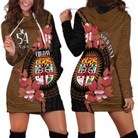 Personalised Fiji Day Hoodie Dress Fijian Tapa Pattern Mix Tagimoucia - Brown Version