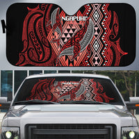 Aotearoa Iwi Ngapuhi Auto Sun Shade NZ Maori Humpback Whale Taniko Motifs LT14 Red - Polynesian Pride