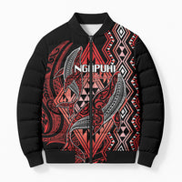 Aotearoa Iwi Ngapuhi Personalised Bomber Puffer Jacket NZ Maori Humpback Whale Taniko Motifs LT14 Unisex Red - Polynesian Pride