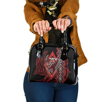 Aotearoa Iwi Ngapuhi Shoulder Handbag NZ Maori Humpback Whale Taniko Motifs LT14 One Size Red - Polynesian Pride