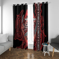 Aotearoa Iwi Ngapuhi Window Curtain NZ Maori Humpback Whale Taniko Motifs LT14 With Grommets Red - Polynesian Pride