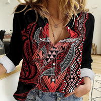 Aotearoa Iwi Ngapuhi Personalised Women Casual Shirt NZ Maori Humpback Whale Taniko Motifs LT14 Female Red - Polynesian Pride