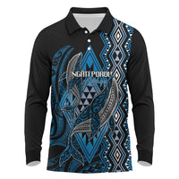Aotearoa Iwi Ngati Porou Personalised Long Sleeve Polo Shirt NZ Maori Humpback Whale Taniko Motifs LT14 Blue - Polynesian Pride