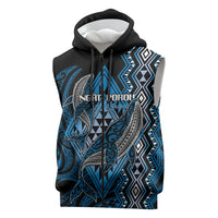 Aotearoa Iwi Ngati Porou Personalised Sleeveless Zip Hoodie NZ Maori Humpback Whale Taniko Motifs LT14 Blue - Polynesian Pride