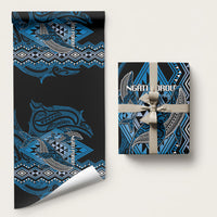 Aotearoa Iwi Ngati Porou Wrapping Paper NZ Maori Humpback Whale Taniko Motifs LT14 58" × 23" Blue - Polynesian Pride