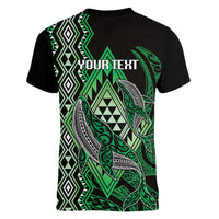 Aotearoa Iwi Ngai Tahu Personalised Women V-Neck T-Shirt NZ Maori Humpback Whale Taniko Motifs LT14 - Polynesian Pride