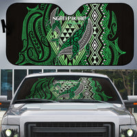 Aotearoa Iwi Ngati Pikiao Auto Sun Shade NZ Maori Humpback Whale Taniko Motifs LT14 Green - Polynesian Pride