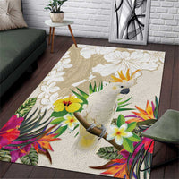 New Zealand Cacatua Galerita Area Rug Aotearoa Cockatoo Tropical Flowers LT14 Beige - Polynesian Pride