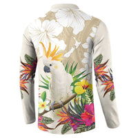 New Zealand Cacatua Galerita Button Sweatshirt Aotearoa Cockatoo Tropical Flowers