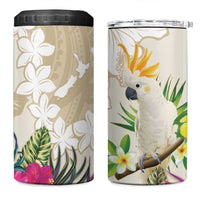 New Zealand Cacatua Galerita 4 in 1 Can Cooler Tumbler Aotearoa Cockatoo Tropical Flowers LT14 One Size: 16 oz Beige - Polynesian Pride