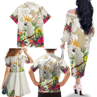 New Zealand Cacatua Galerita Family Matching Off The Shoulder Long Sleeve Dress and Hawaiian Shirt Aotearoa Cockatoo Tropical Flowers LT14 - Polynesian Pride