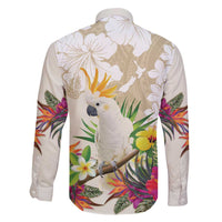 New Zealand Cacatua Galerita Family Matching Off The Shoulder Long Sleeve Dress and Hawaiian Shirt Aotearoa Cockatoo Tropical Flowers LT14 - Polynesian Pride