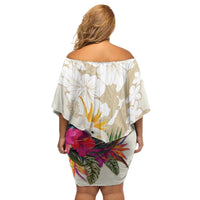 New Zealand Cacatua Galerita Family Matching Off Shoulder Short Dress and Hawaiian Shirt Aotearoa Cockatoo Tropical Flowers LT14 - Polynesian Pride