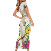 New Zealand Cacatua Galerita Family Matching Short Sleeve Bodycon Dress and Hawaiian Shirt Aotearoa Cockatoo Tropical Flowers LT14 - Polynesian Pride