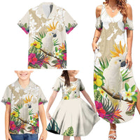 New Zealand Cacatua Galerita Family Matching Summer Maxi Dress and Hawaiian Shirt Aotearoa Cockatoo Tropical Flowers LT14 - Polynesian Pride