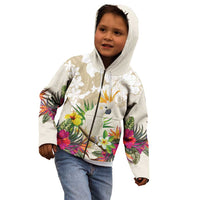 New Zealand Cacatua Galerita Kid Hoodie Aotearoa Cockatoo Tropical Flowers LT14 - Polynesian Pride
