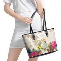 New Zealand Cacatua Galerita Leather Tote Bag Aotearoa Cockatoo Tropical Flowers LT14 - Polynesian Pride