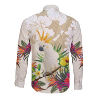 New Zealand Cacatua Galerita Long Sleeve Button Shirt Aotearoa Cockatoo Tropical Flowers LT14 - Polynesian Pride