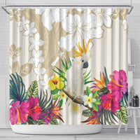 New Zealand Cacatua Galerita Shower Curtain Aotearoa Cockatoo Tropical Flowers LT14 - Polynesian Pride