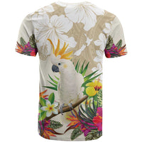 New Zealand Cacatua Galerita T Shirt Aotearoa Cockatoo Tropical Flowers