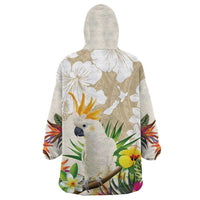 New Zealand Cacatua Galerita Wearable Blanket Hoodie Aotearoa Cockatoo Tropical Flowers LT14 - Polynesian Pride