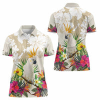 New Zealand Cacatua Galerita Women Polo Shirt Aotearoa Cockatoo Tropical Flowers LT14 - Polynesian Pride