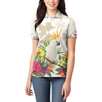 New Zealand Cacatua Galerita Women Polo Shirt Aotearoa Cockatoo Tropical Flowers LT14 - Polynesian Pride