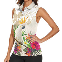 New Zealand Cacatua Galerita Women Sleeveless Polo Shirt Aotearoa Cockatoo Tropical Flowers LT14 - Polynesian Pride