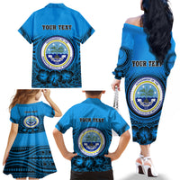 Personalised Yap Constitution Day Family Matching Off Shoulder Long Sleeve Dress and Hawaiian Shirt FSM Seal Happy 24 December LT14 - Polynesian Pride