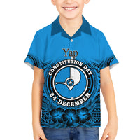 Personalised Yap Constitution Day Family Matching Short Sleeve Bodycon Dress and Hawaiian Shirt FSM Seal Happy 24 December LT14 Son's Shirt Blue - Polynesian Pride